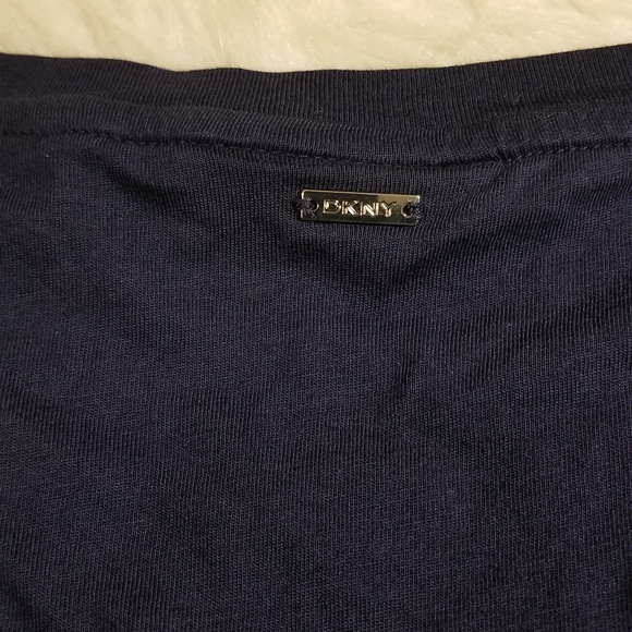 DKNY Cinched Sleeve Elastic Cuff Blouse Top in Navy Blue - Picture 6 of 13